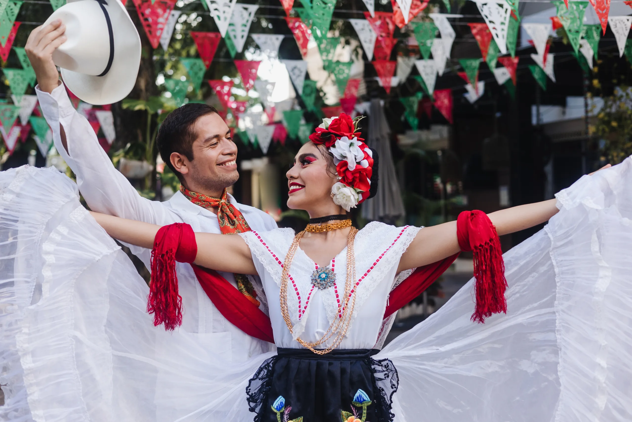 Latin,Couple,Of,Dancers,Wearing,Traditional,Mexican,Dress,From,Veracruz